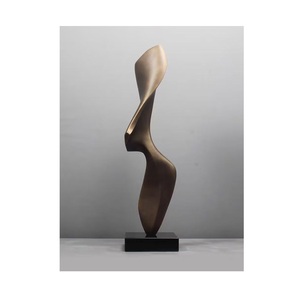 Contemporary Avant Garde Silhouette Statue Burnished Bronze Metallic Abstract Wave Figurine with <b>Polished</b> <b>Black</b> Base - Product Image 2