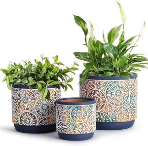 DeeCoo Ensemble de 3 pots de plantes suspendus en céramique rustiques avec trous de drainage, écologiques, légers, modernes, décoratifs, pour l'extérieur/l'intérieur - Product Image 1
