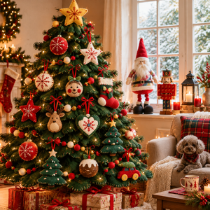 Ornement de Noël artisanal avec broderie rouge, fausse fourrure, design de dessin animé mignon, couleur personnalisable, décoration intérieure - Product Image 4