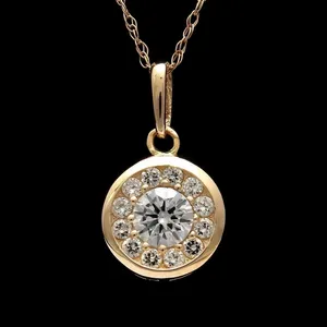 Moissanite Brilliant Cut Pendant Necklace 925 Sterling <b>Silver</b> Gold Plated Halo Diamond Style Jewelry Women Tishya Diamond 4 Gram - Product Image 4