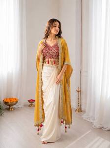 Conjunto de Salwar Kameez Bordado para Mujer, Vestido Étnico, Blusa, Dupatta, Estilo Dhoti, Traje para Boda o Fiesta, Seda de Bangalore de Secado Rápido - Product Image 5