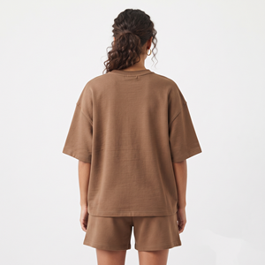 Ensemble deux pièces décontracté à rayures personnalisé pour femmes et filles, vêtements d'été, shorts et t-shirt en coton épais, ensembles pour femmes grandes tailles - Product Image 3