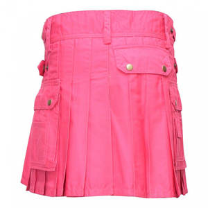 กระโปรงสก็อตสไตล์ปี 2026 สีชมพูสำหรับผู้หญิง แบบมีสายรัดสี่เส้นและกระเป๋าสามช่อง - Product Image 3