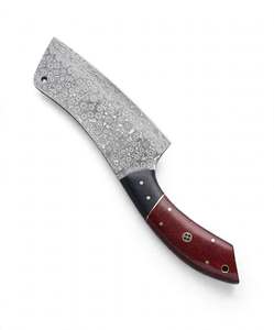 Hachoir à viande artisanal en acier Damas goutte de pluie, manche en bois bicolore, outil de cuisine - Product Image 4