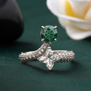 14K <b>Gold</b> Fancy Vivid Green Lab Grown Diamond <b>Ring</b> Trendy <b>Cocktail</b> Statement with Inlay Setting Rare Color Fine Jewelry - Product Image 1