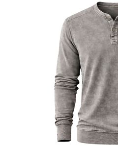 Sudadera Henley de Manga Larga para Hombre, Lavado Ácido, Gris Piedra, Estilo Casual con Botones y Bolsillos, Prenda de Invierno, Algodón, Corte Ajustado - Product Image 3