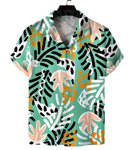 Chemise à manches courtes pour homme, imprimé floral, col en V, tenue décontractée pour les vacances d'été, tissu tissé - Product Image 3