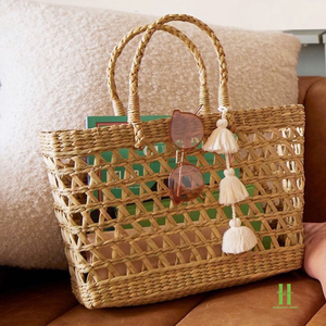 NEW DESIGN Decorative Seagrass Woven <b>Basket</b> Handmade Storage Tote with <b>Handle</b> for Kitchen Bathroom and Living Room - Product Image 1
