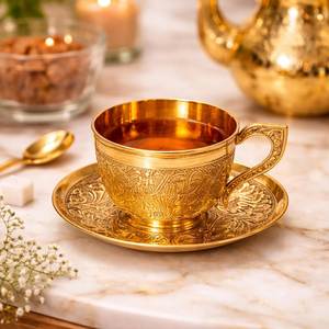 Handmade Hammered <b>Copper</b> Tea <b>Cup</b> with Saucer Luxury Golden Coffee Mug Set for Home Kitchen Hotel and Cafe Serving - Product Image 3