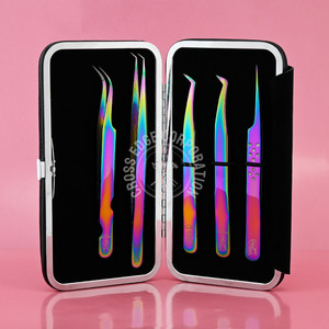 Professional Quality Eyelash Extension Tweezers Stainless Steel J Shape Isolation Tweezer Best Lash Grip 45 Degree Sharp Points - Product Image 1