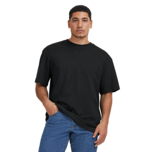 T-shirt noir surdimensionné personnalisé pour homme, en coton épais, coupe ample à épaules tombantes, style streetwear - Product Image 1
