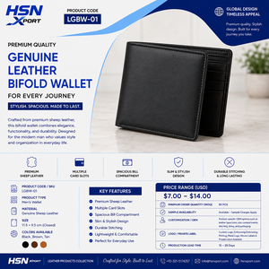 กระเป๋าสตางค์หนังแท้ทรงบาง ทนทาน พับได้สองตอน - Product Image 4