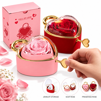 Kotak Perhiasan Kalung Cincin Bunga Abadi Mawar Berputar Bentuk Hati Mewah Hari Valentine, Hadiah untuknya