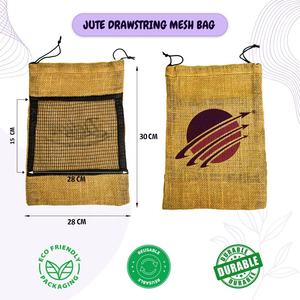 Bolsa de malla de yute con cordón, 30x28 cm, biodegradable, ecológica, reutilizable, transpirable, para frutas, verduras, compras, almacenamiento de alimentos - Product Image 2