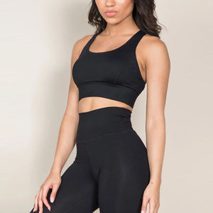 Soutien-gorge de sport noir sans coutures pour femme, maintien moyen, dos nageur, pour yoga et fitness, avec découpe au niveau du décolleté, respirant - Product Image 3