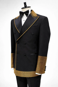 Esmoquin Negro de Lujo con Doble Botonadura y Adornos Dorados – Traje Formal Personalizado para Hombre para Bodas y Eventos - Product Image 3