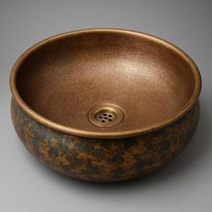 Évier de cuisine en cuivre oxydé, finition satinée brossée, avec façade en laiton martelé, pour meuble sous-évier moderne à poste unique, vente en gros - Product Image 1