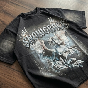 Snowgrace <b>Gothic</b> Dragon Print Oversized Men's T-<b>Shirt</b> Short Sleeve O-Neck Jersey Cotton Black - Product Image 4