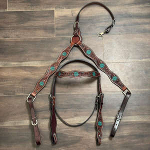 Fabricante de cuero hecho a mano Headstall & Breast Collar Set Diseño con detalles en turquesa Durable Western Horse Tack - Product Image 2