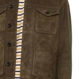 <b>Men's</b> Olive <b>Suede</b> Shirt <b>Jacket</b> Workwear Style Turn-down Collar Regular Fit Autumn Wear Button Closure Solid Color - Product Image 3