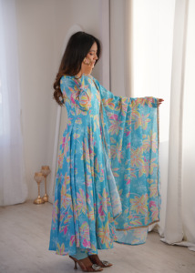 Accessoires vestimentaires, Vêtements ethniques, Autres vêtements régionaux, Haut brodé en maslin imprimé, Pantalon micro, Dupatta en organza tabby (HTU 65) - Product Image 5