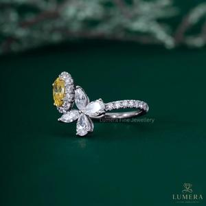 Bague florale ovale en or 9k/10k/14k/18k avec halo de diamants jaunes fantaisie de 2,02 carats cultivés en laboratoire, pureté VVS2, certifiée IGI – Cadeau de fiançailles de luxe - Product Image 4