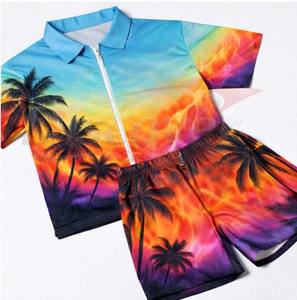 Ensemble polo et short pour homme avec fermeture éclair, sublimation personnalisée, 2 pièces, vêtements de plage, style hawaïen, tenue décontractée d'été - Product Image 1
