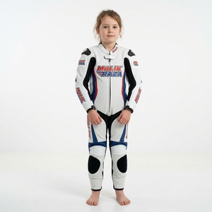 Combinaison de course en cuir pour enfants, veste et pantalon de motocross à fermeture éclair, séchage rapide, perforée, vêtements de course - Product Image 1