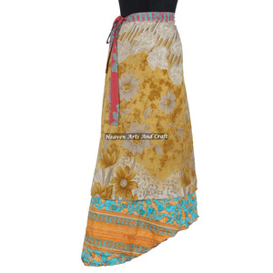 Faldas largas de seda sari mágicas de 2 capas estilo hippie vintage indio para la playa, faldas largas reversibles de seda sari mágica de 2 capas - Product Image 5