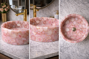 Luxury Pink Agate Stone Vessel Sink Natural Semi Precious Stone Bathroom <b>Basin</b> Handmade Pink Stone Countertop Sink Interior Deco - Product Image 5