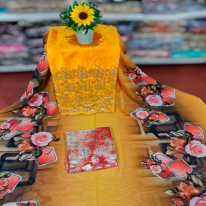 Conjunto de DIrac suizo africano con Gorgura y Garbsaar Diseño floral a juego Impresión digital Tela de vestido tradicional africano - Product Image 5