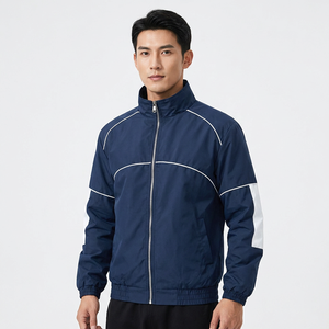Chaqueta Bomber Deportiva Azul Marino para Hombre, Cuello Alto, Cierre de Cremallera Frontal, Resistente al Viento, Transpirable, Poliéster Ecológico, Ropa de Otoño - Product Image 4
