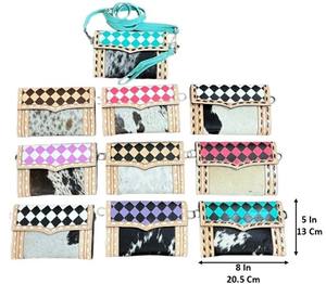 2026 New Designer Purse Black & White Checkered Western Hand Tooled Leather Crossbody <b>Wristlet</b> <b>Clutch</b> <b>Bag</b> Hair-on-Hide Mini <b>Bag</b> - Product Image 2