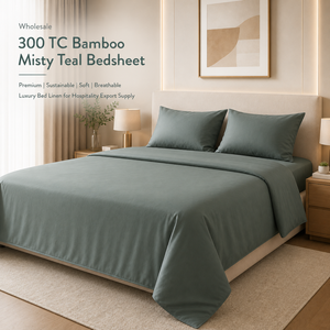 ผ้าปูที่นอนพรีเมียม 300 เส้นด้าย ผลิตจากใยไผ่ สีเขียวมิสตี้ ขายส่ง |   ชุดเครื่องนอนหรูหรา นุ่มสบาย ระบายอากาศได้ดี สำหรับการค้าส่งออกในอุตสาหกรรมบริการ - Product Image 6