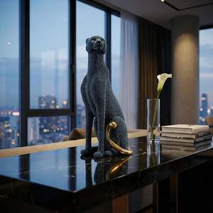 Statue de guépard pour la décoration de la maison, Art déco, figurine de léopard en résine faite à la main avec texture perlée, sculpture de panthère moderne et écologique - Product Image 1