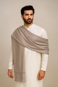 <b>Men's</b> Traditional Cream <b>Kurta</b> With Beige Cashmere Shawl Regular Fit Ethnic Wear For India Pakistan Casual All Seasons - Product Image 2