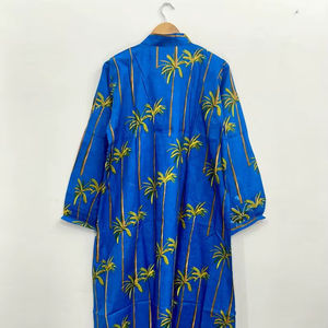 ชุดคลุมชายหาดผ้าฝ้ายสีน้ำเงินลายต้นปาล์มเขตร้อน - Product Image 3