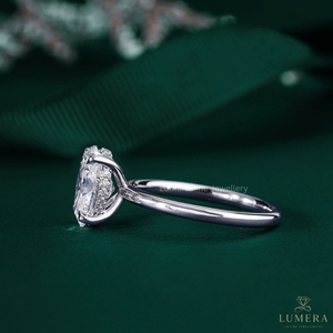 แหวนเพชรทรงรีเพาะเลี้ยงในห้องปฏิบัติการแบบเดี่ยว แหวนหมั้นทองคำขาว 14K 18K ชุบแพลตตินั่ม แบบ 4 กรงเล็บ สำหรับผู้หญิง - Product Image 2