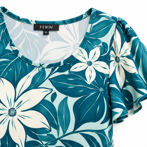 F2WIN Women's Floral Print A-Line Midi Dress Neck Short Sleeve Casual Summer Dress Breathable Polyester Chiffon wholesale - Product Image 6