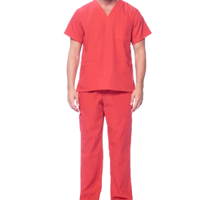 Ensemble de blouses et pantalons médicaux rouges pour femmes, col en V, manches courtes, en tissu tissé Spandex, détection d'aiguilles, uniformes d'hôpital, tenue de travail médicale décontractée - Product Image 2