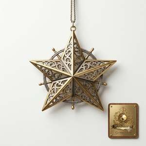 Pendentif étoile en métal argenté ajouré, géométrique à 5 branches, ornement de Noël, étiquette artisanale personnalisée à suspendre pour arbre, vente en gros - Product Image 6