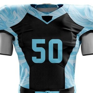 Tenues de football d'équipe durables, bleu clair et noir, ensemble d'uniformes de football personnalisés en spandex, équipement de football extensible - Product Image 4