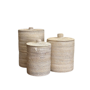 Cesta de Almacenamiento de Ratán, Cesto de Ropa Tejido con Tapa, Contenedor Cilíndrico de Ratán de Lujo para Toallas, Juguetes y Decoración del Hogar - Product Image 1