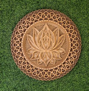 Arte de Pared de Mandala de Loto de Madera Hecho a Mano, Decoración Redonda Cortada con Láser para Colgar en la Pared de la Sala de Estar, Dormitorio, Estudio de Meditación y Yoga - Product Image 3