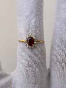Elegante Anillo de Rubí Rojo, Plata de Ley 925, Chapado en Oro de 14K, Corte Ovalado, Halo de Rubíes, Anillo de Compromiso Vintage - Product Image 2