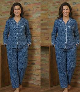 Ensemble de détente en coton indigo fait main, pyjama floral dessiné à la main avec broderie machine pour femme, décontracté été/automne, vente en gros - Product Image 3