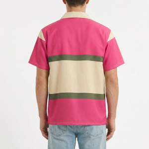 Chemise décontractée à manches courtes Giara rose beige pour homme, col rabattu, imprimée par sublimation, impression sérigraphique, chemise d'été en popeline - Product Image 3