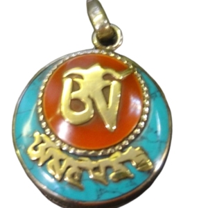 Colgante de turquesa con temática religiosa, de aleación de cobre bañado en plata, budista tibetano - Product Image 2