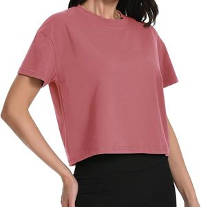 Women Solid Color Gym <b>Crop</b> <b>Top</b> Short Sleeve Pink Workout Wear - Product Image 6