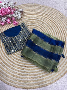 Designer Aari Work And Original Mirror Work 9 Patta Space Silk <b>Saree</b> With Embroidery And Original Mirror Work Space Silk Blouse - Product Image 3